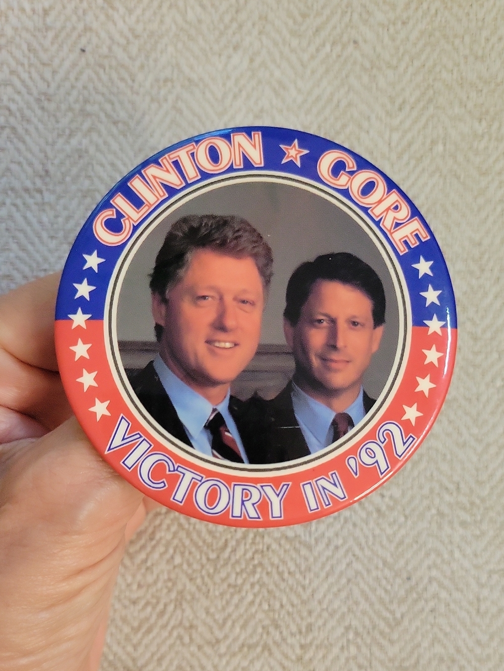 Vintage 1992 Clinton Gore Victory Presidential Campaign Button Pin 3”
